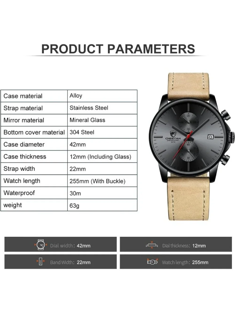 Men's Red hand Fashion Sleek Minimalist Quartz Analog Chronograph Wristwatch